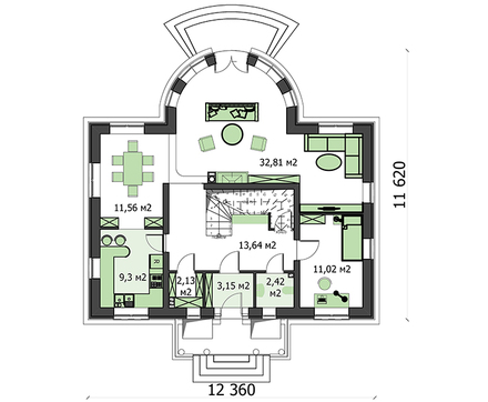 Помпезное строение с полукруглой гостиной