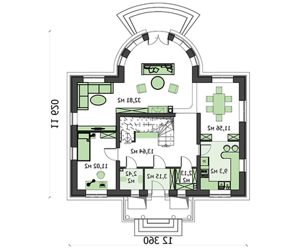 Помпезное строение с полукруглой гостиной