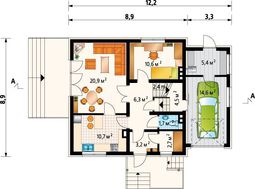 Архитектурный проект коттеджа с мансардой площадью 140 m² с гаражом