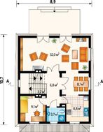 Красочный коттедж для загородного участка с наклоном