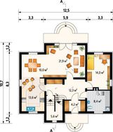 Красочный жилой дом с необычным проектом гостиной