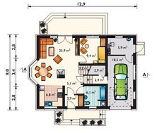 Проект для строительства уютного мансардного коттеджа с эркером