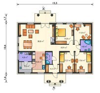 Одноэтажное поместье с колоннами на крыльце