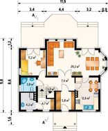 Проект уникального особняка с гостиной интересной планировки