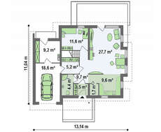 Интересный проект мансардного коттеджа с фронтальным гаражом