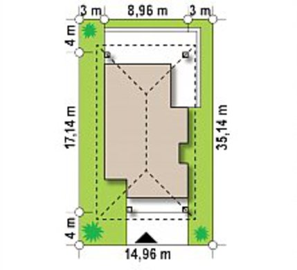 Проект компактного дома площадью 89 кв. м для узкого участка