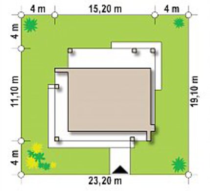 План компактного дома на 103 кв. м для небольшого узкого участка