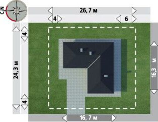 Загородный особняк с площадью 170 m² в форме буквы Г